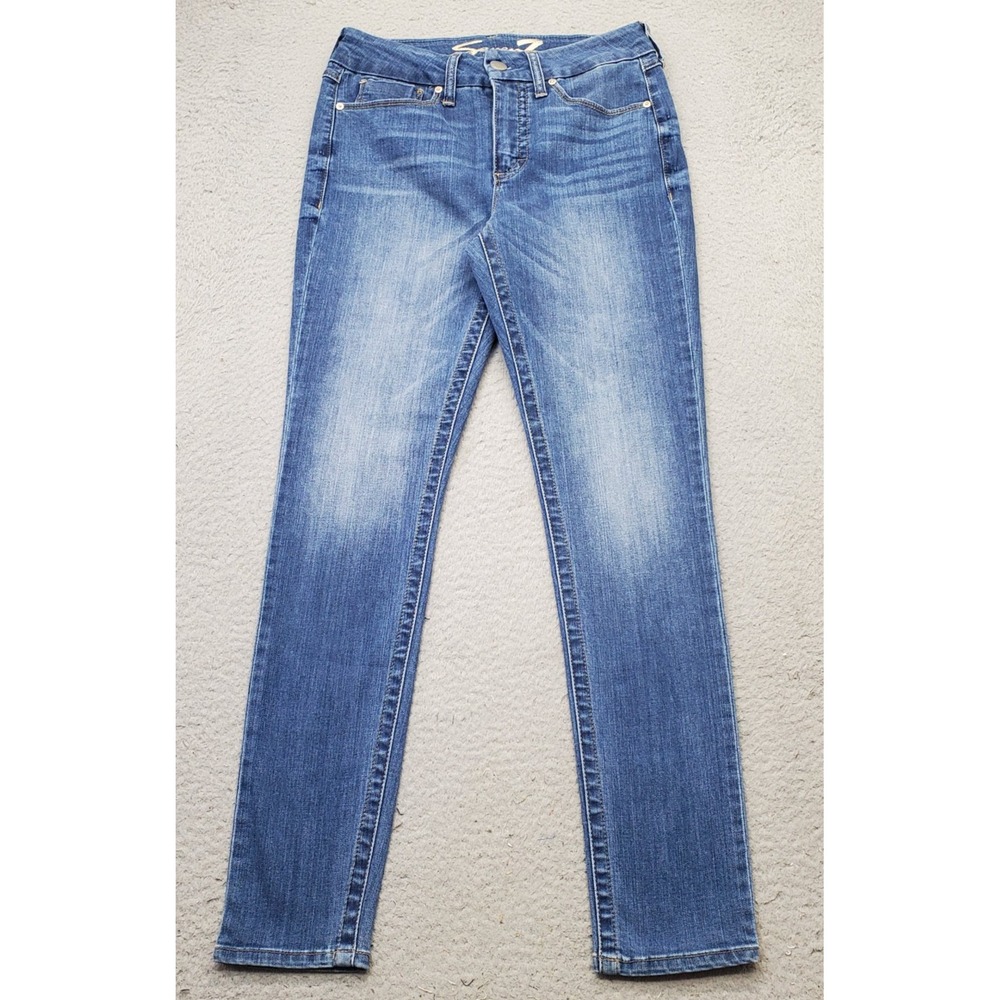 Seven7 Jeans Womens 6 Blue Faded Denim Medium Wash Casual 5 Pocket Skinny Leg